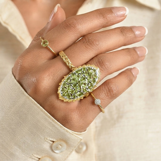 D'Joy Arizona Peridot Ring 925 Silber Rhodiniert und 750 Gelbgold Vermeil (Größe 18.00) ca. 5.59 ct