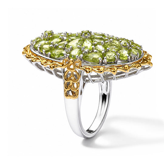 D'Joy Arizona Peridot Ring 925 Silber Rhodiniert und 750 Gelbgold Vermeil (Größe 18.00) ca. 5.59 ct
