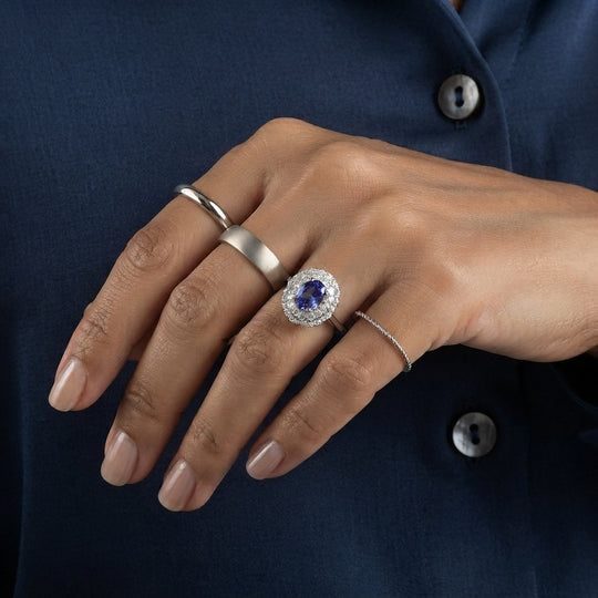 D'Joy AA Tansanit, Moissanit Ring 925 Silber Rhodiniert (Größe 18.00) (10-16 Werktage Lieferzeit) ca. 1,85 ct