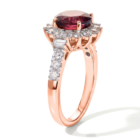 LUXURIANT (10-16 Werktage Lieferzeit) 3,43 ct. AAA Rosa Granat und Labor Diamant Ring in 417 Roségold