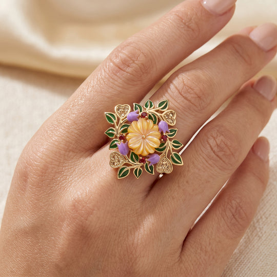 JARDIN KOLLEKTION D'Joy Roter Granat, Citrin Ring 925 Silber Vergoldet (Größe 17.00) 0.33 ct