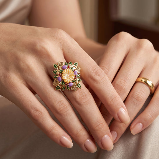 JARDIN KOLLEKTION D'Joy Roter Granat, Citrin Ring 925 Silber Vergoldet (Größe 17.00) 0.33 ct