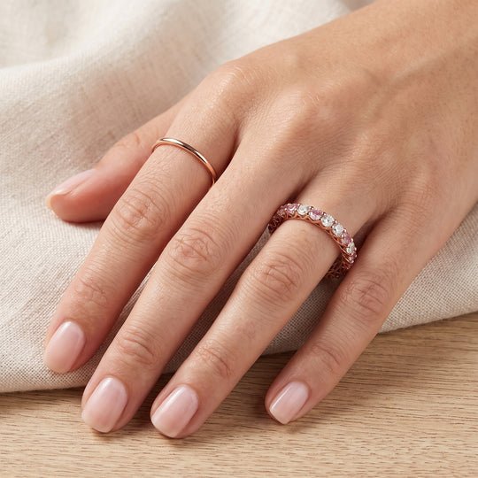 D'Joy Rosa Saphir und Moissanit Ring, 925 Silber 750 Roségold Vermeil - 2,10 ct.