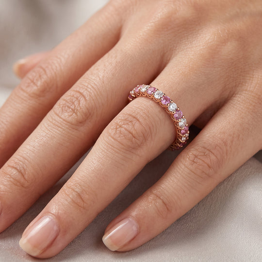 D'Joy Rosa Saphir und Moissanit Ring, 925 Silber 750 Roségold Vermeil - 2,10 ct.