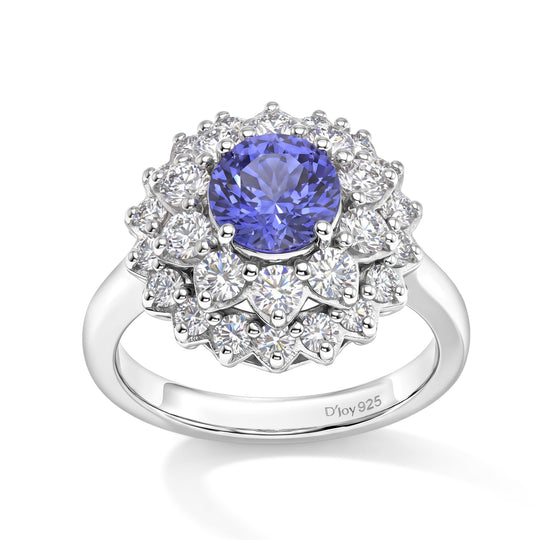 D'Joy AA Tansanit, Moissanit Ring 925 Silber Rhodiniert (Größe 18.00) (10-16 Werktage Lieferzeit) ca. 2,39 ct