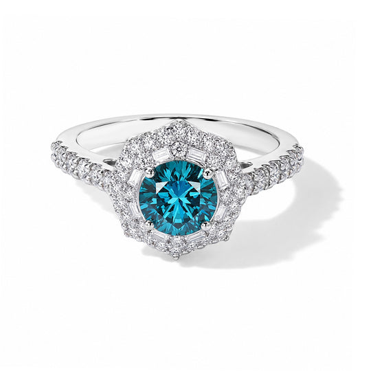 LUXURIANT (10-16 Werktage Lieferzeit) 1,58 ct. VS-EF blauer und weißer Labor Diamant Ring, 925 Silber rhodiniert