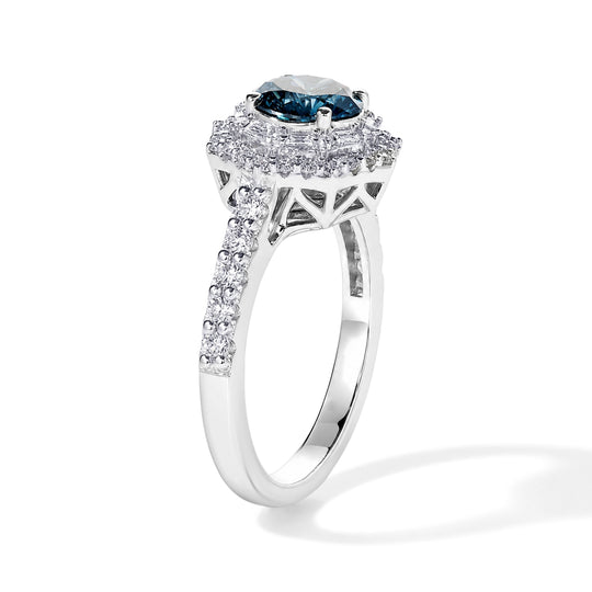 LUXURIANT (10-16 Werktage Lieferzeit) 1,58 ct. VS-EF blauer und weißer Labor Diamant Ring, 925 Silber rhodiniert