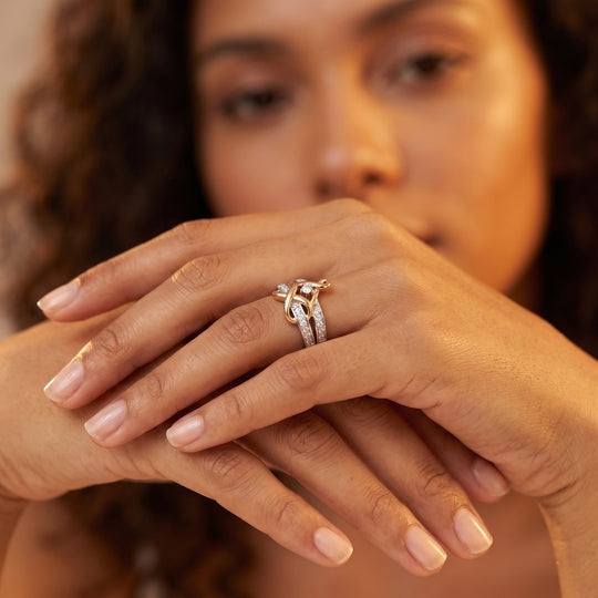 LUXURIANT SI-GH Labor Diamant dreifarbiger Ring, 925 Silber rhodiniert, 750 Gelbgold Vermeil und 750 Roségold Vermeil - 0,33 ct.