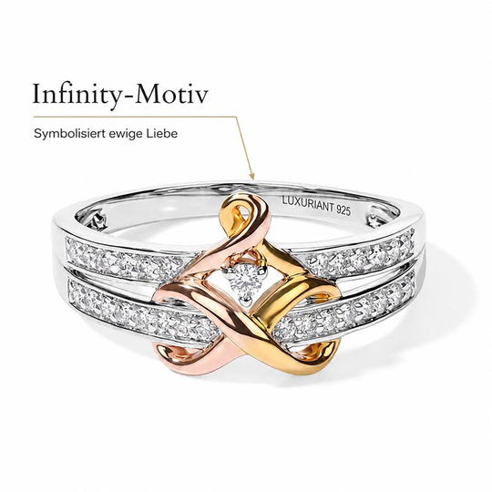 LUXURIANT SI-GH Labor Diamant dreifarbiger Ring, 925 Silber rhodiniert, 750 Gelbgold Vermeil und 750 Roségold Vermeil - 0,33 ct.