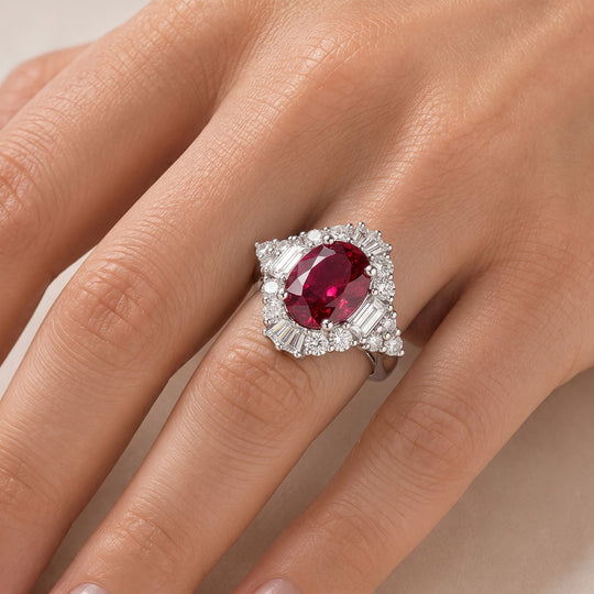D'Joy AA Farbwechsel Granat, Moissanit Ring 925 Silber Rhodiniert (Größe 18.00) (10-16 Werktage Lieferzeit) ca. 3,15 ct
