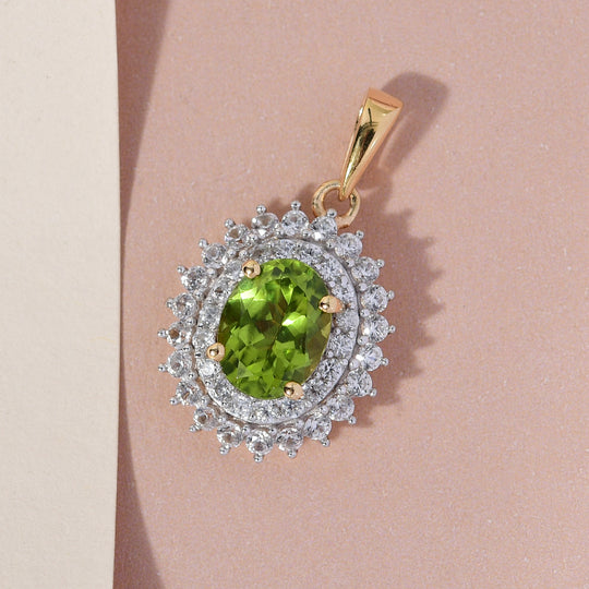 Natürlicher Peridot und Zirkon-Anhänger, 925 Silber vergoldet ca. 2,99 ct