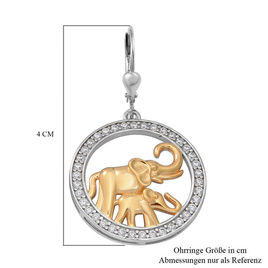 LUSTRO STELLA - weiße Zirkonia Elefant-Ohrringe, 925 Silber Bicolor, ca. 1,52 ct