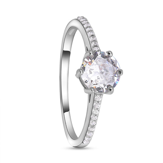 LUSTRO STELLA weißer Zirkonia Solitär Ring, 925 Silber rhodiniert