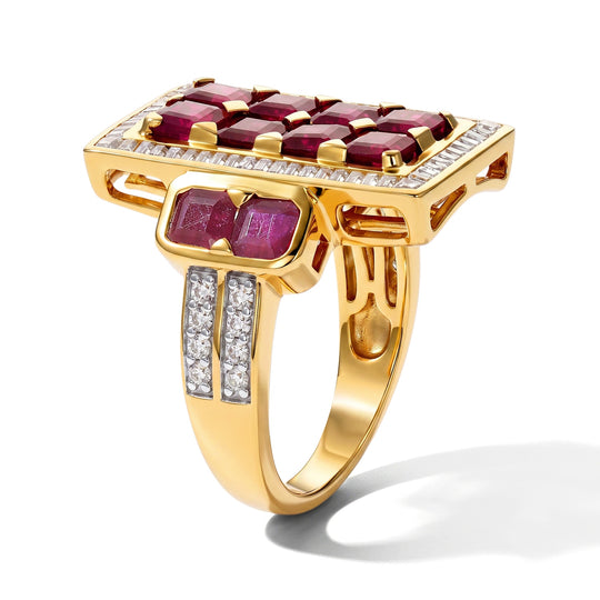 D'Joy AAA afrikanischer Rubin und Zirkon Ring, 925 Silber 750 Gelbgold Vermeil - 8,18 ct.