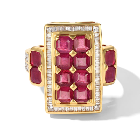D'Joy AAA afrikanischer Rubin und Zirkon Ring, 925 Silber 750 Gelbgold Vermeil - 8,18 ct.