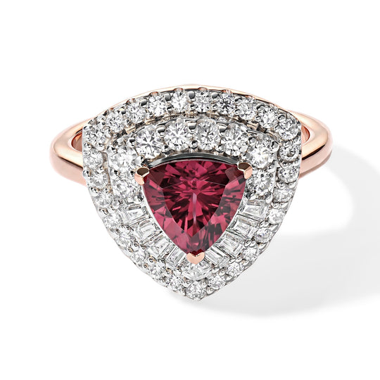 D'Joy AA Farbwechsel Granat, Moissanit Ring 925 Silber 750 Roségold vermeil (Größe 17.00) (10-16 Werktage Lieferzeit) ca. 2,71 ct