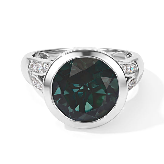 D'Joy Alexandrit Quarz Triplette, Weißer Zirkon Ring 925 Silber Rhodiniert (Größe 21.00) ca. 6,98 ct