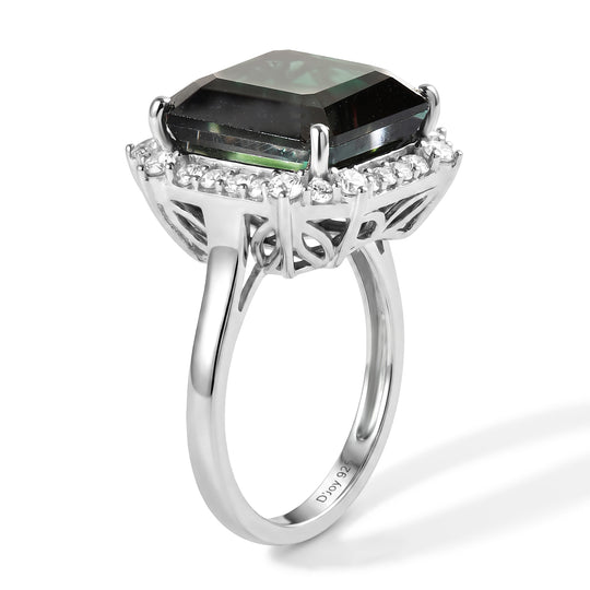 D'Joy Alexandrit Quarz Triplette, Weißer Zirkon Ring 925 Silber Rhodiniert (Größe 21.00) ca. 9,69 ct