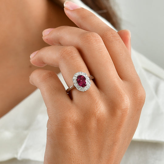 D'Joy AA Farbwechsel Granat, Moissanit Ring 925 Silber Rhodiniert (Größe 18.00) (10-16 Werktage Lieferzeit) ca. 2,27 ct
