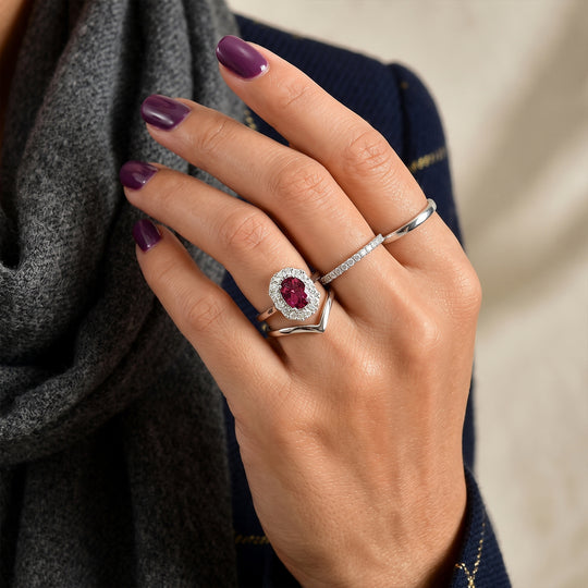 D'Joy AA Farbwechsel Granat, Moissanit Ring 925 Silber Rhodiniert (Größe 18.00) (10-16 Werktage Lieferzeit) ca. 2,27 ct