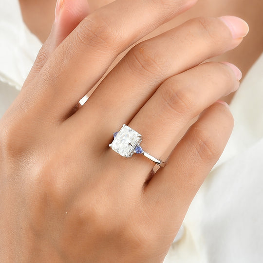 D'Joy Moissanit, Tansanit Ring 925 Silber Rhodiniert (Größe 20.00) ca. 3,72 ct