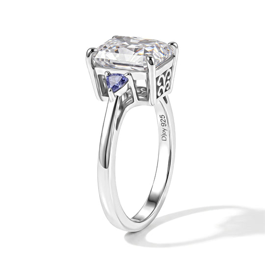 D'Joy Moissanit, Tansanit Ring 925 Silber Rhodiniert (Größe 20.00) ca. 3,72 ct