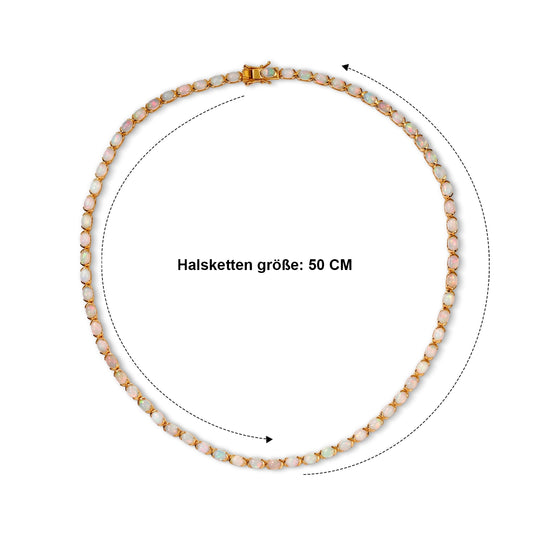D'Joy AA natürliche, äthiopische Welo Opal 50cm Halskette, 925 Silber 750 Gelbgold Vermeil - 19,40 ct.