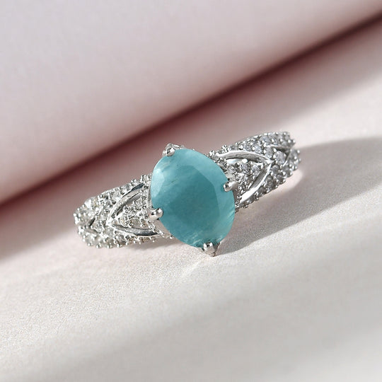 Grandidierit und Zirkon Ring 925 Silber platiniert (Größe 16.00) ca. 2,75 ct