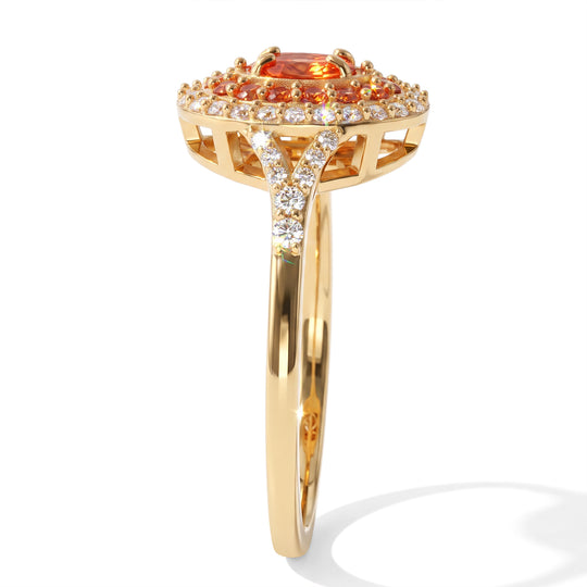 D'Joy AA Padparadscha Saphir, Weißer Zirkon Ring 925 Silber 750 Gelbgold vermeil (Größe 21.00) ca. 1.22 ct