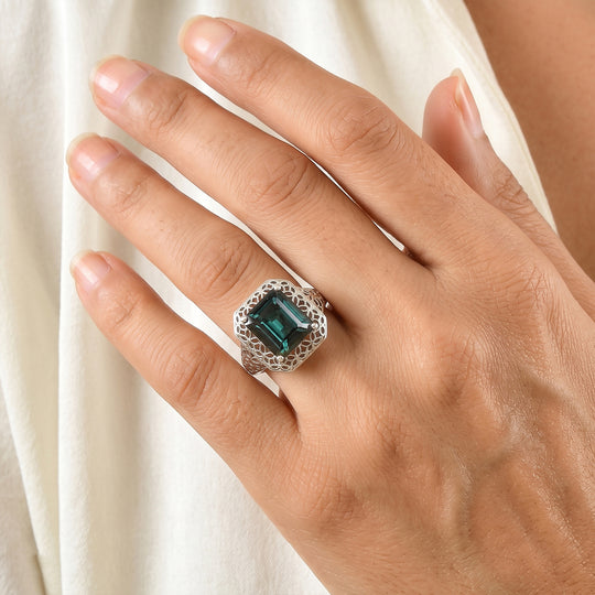 D'Joy Alexandrit Quarz Triplette Ring 925 Silber Rhodiniert (Größe 21.00) ca. 6,71 ct