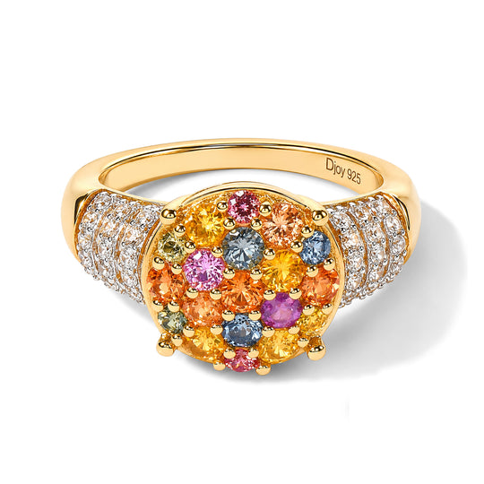 D'Joy Mehrfarbig Saphir Ring 925 Silber 750 Gelbgold vermeil (Größe 17.00) ca. 1.95 ct