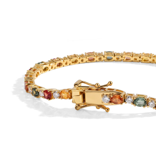 D'Joy Mehrfarbiger Saphir, Moissanit Armband ca. 19 cm 925 Silber 750 Gelbgold vermeil ca. 8.11 ct