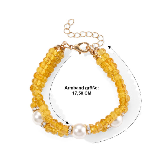 Gelber Quarzit, Weiße Muschelkernperle (9-11mm) Armband ca. 18 cm Reine Legierung Vergoldet 77.50 ct