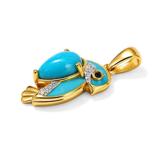 EVER TRUE AAA Sleeping Beauty Türkis, Schwarzer Spinell Anhänger Reine Bronze ca. 1.20 ct