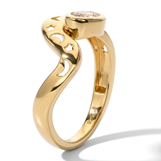 GP - AA Weißer Saphir, Blauer Saphir Ring 925 Silber 750 Gelbgold vermeil (Größe 21.00) ca. 0,57 ct