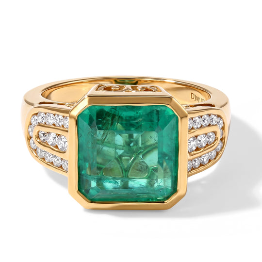 D'Joy Smaragd-Quarz Triplette, Weißer Zirkon Ring 925 Silber 750 Gelbgold vermeil (Größe 21.00) ca. 5,93 ct