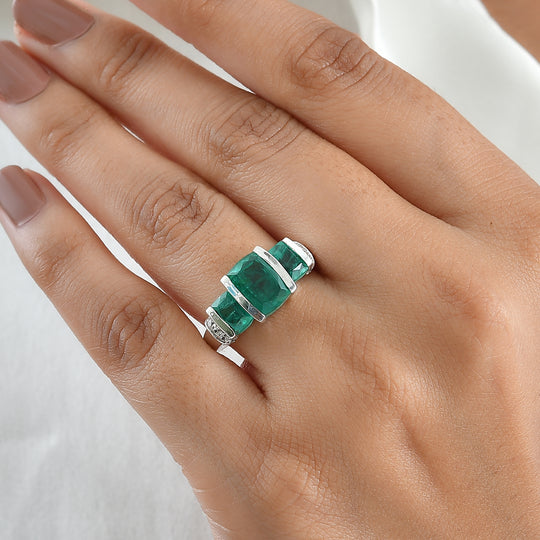 D'Joy Smaragd-Quarz Triplette Ring 925 Silber Rhodiniert (Größe 18.00) ca. 4,15 ct
