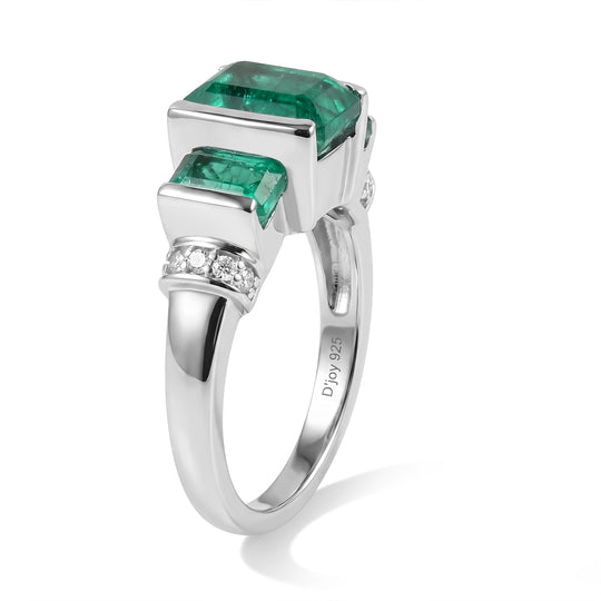 D'Joy Smaragd-Quarz Triplette Ring 925 Silber Rhodiniert (Größe 18.00) ca. 4,15 ct