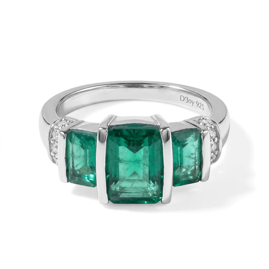 D'Joy Smaragd-Quarz Triplette Ring 925 Silber Rhodiniert (Größe 18.00) ca. 4,15 ct