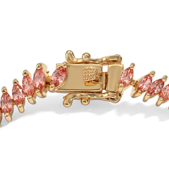 D'Joy AA Padparadscha Saphir 19cm Armband, 925 Silber 750 Gelbgold Vermeil - 7,10 ct.
