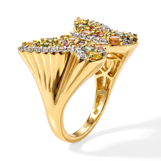 D'Joy Mehrfarbiger Saphir Ring 925 Silber 750 Gelbgold vermeil (Größe 21.00) ca. 3.11 ct