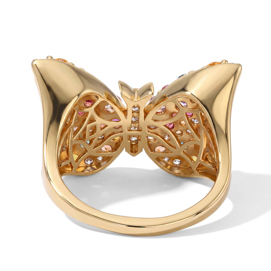 D'Joy Mehrfarbiger Saphir Ring 925 Silber 750 Gelbgold vermeil (Größe 21.00) ca. 3.11 ct