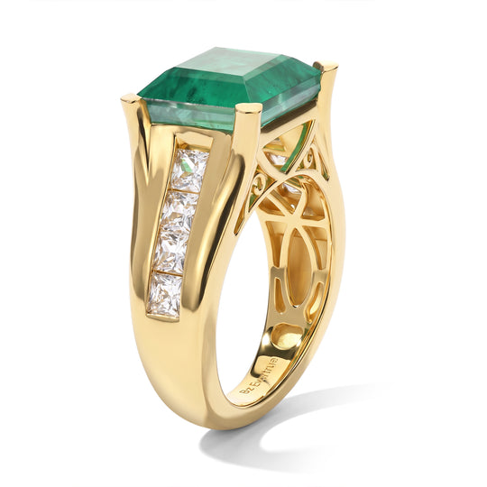 EVER TRUE Smaragd-Quarz Triplette, Weißer Zirkon Ring Reine Bronze (Größe 21.00) ca. 7,23 ct