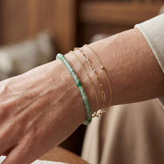 EverTrue grünes Erdbeerquarz 19cm Armband, 316L Edelstahl mit Platin E-Beschichtung - 12,25 ct.