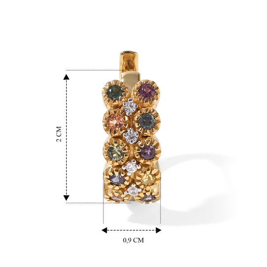 D'Joy Mehrfarbige Saphir, Weißer Zirkon Ohrringe 925 Silber 750 Gelbgold vermeil ca. 1.09 ct
