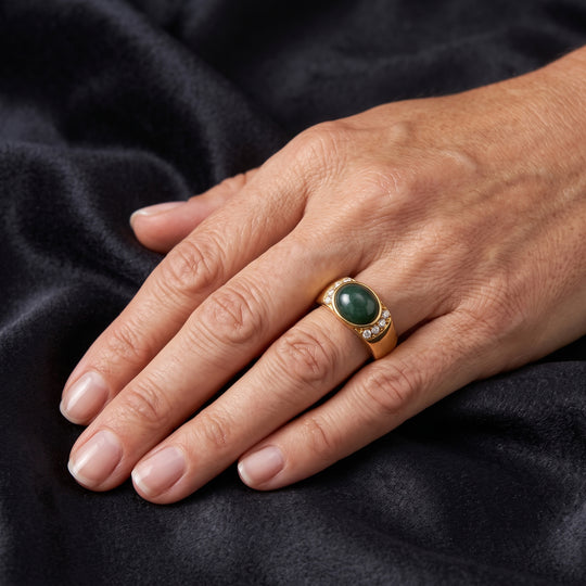 LUXURIANT DIAMOND - AA Olmek Jadeit, Lab Grown Diamant Ring 925 Silber Gelbgold Vermeil (Größe 18.00) ca. 1,85 ct