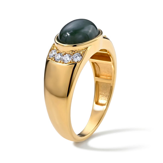LUXURIANT DIAMOND - AA Olmek Jadeit, Lab Grown Diamant Ring 925 Silber Gelbgold Vermeil (Größe 18.00) ca. 1,85 ct