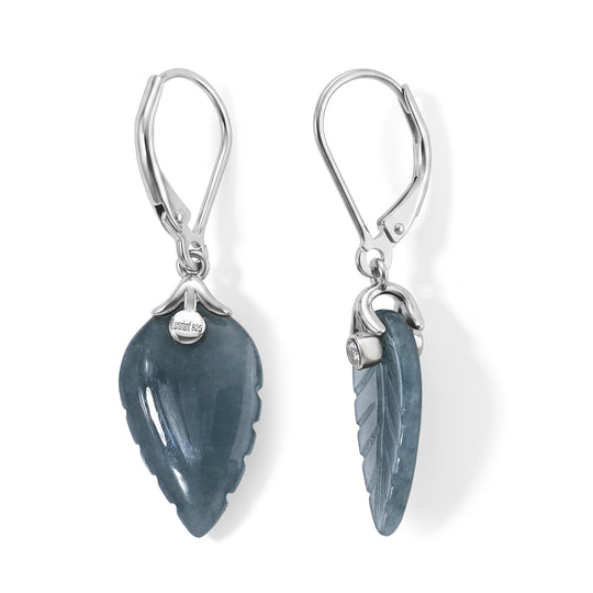 LUXURIANT 9,38 ct. Olmek Jadeit und Labor Diamant Blatt-Ohrringe, 925 Silber rhodiniert