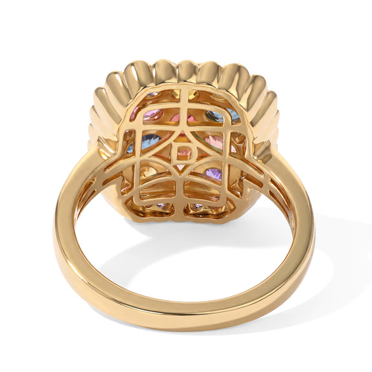 D'Joy mehrfarbiger Saphir und Zirkon Ring im Häkelmuster-Stil, 925 Silber 750 Gelbgold Vermeil - 2,70 ct.