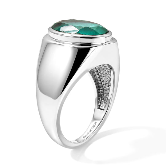 EVER TRUE Smaragd-Quarz Triplette Ring 316L Edelstahl (Größe 18.00) ca. 6,58 ct
